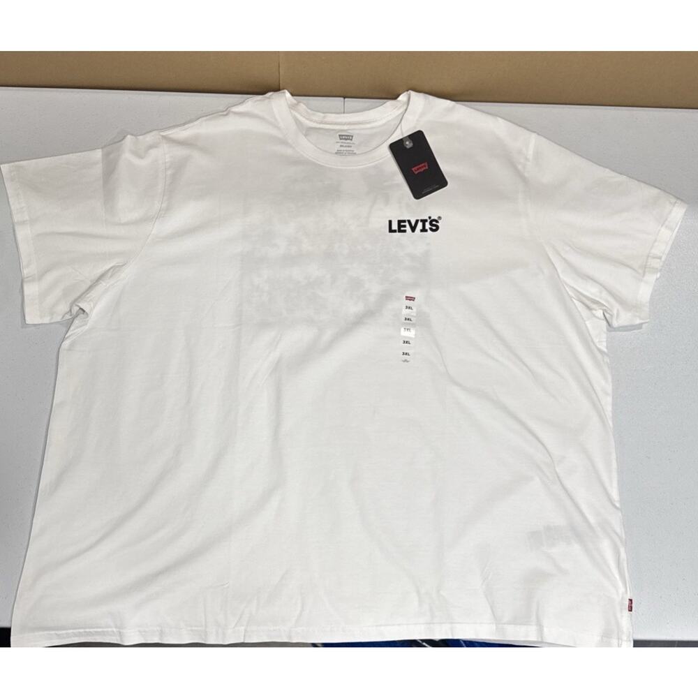Levi's Mens Short Sleeve Relaxed T-Shirt White Black Back Palms Island Print 3XL